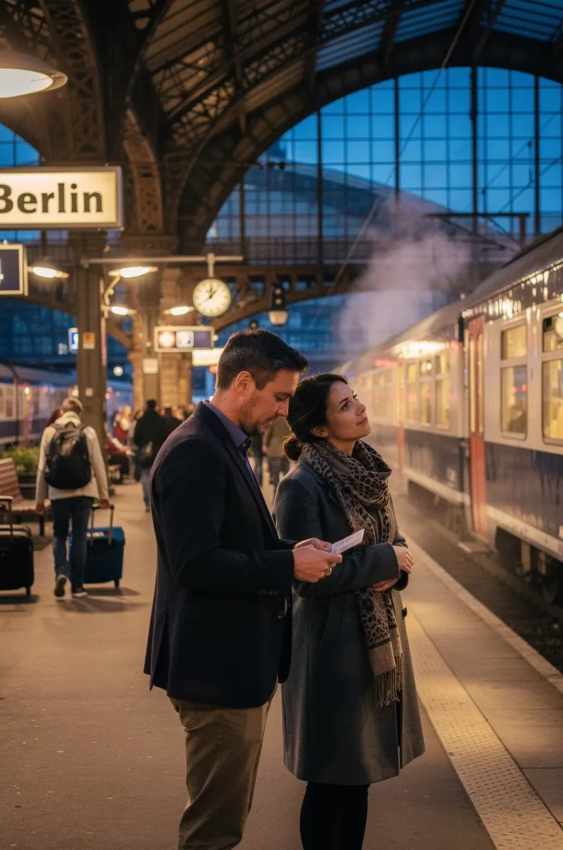 Nahaufnahme von einem gültigen deutschen Zugticket in der Hand eines Reisenden.
